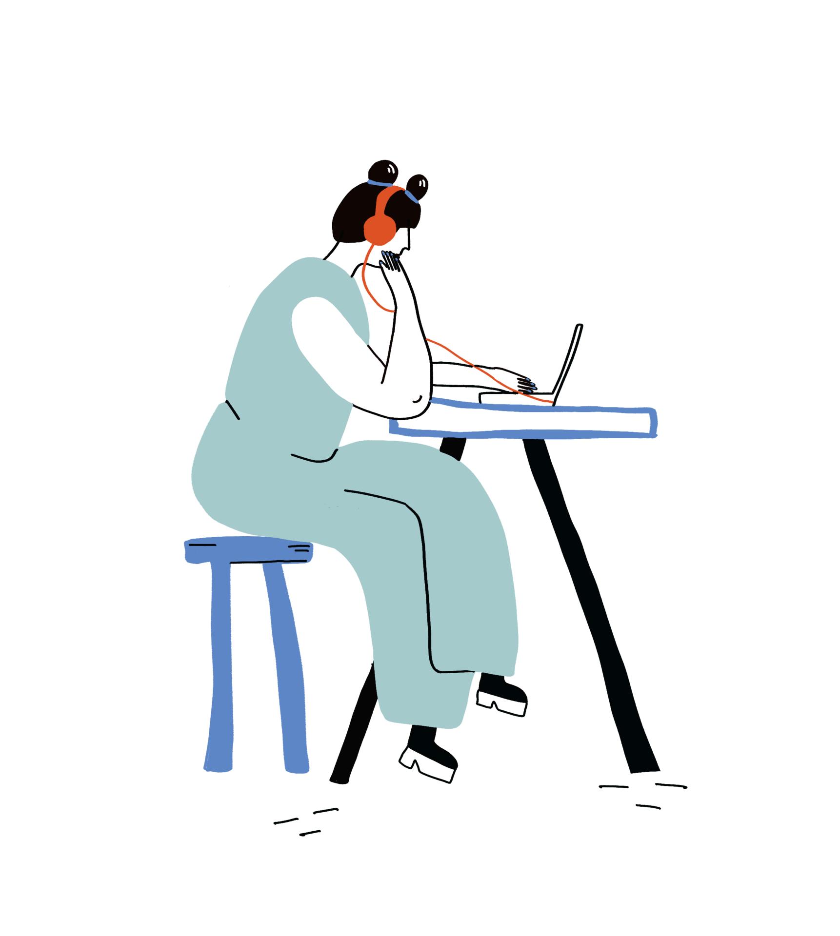 Imatge persona mirant el portàtil i portant auriculars - Col·leció imatge OJT